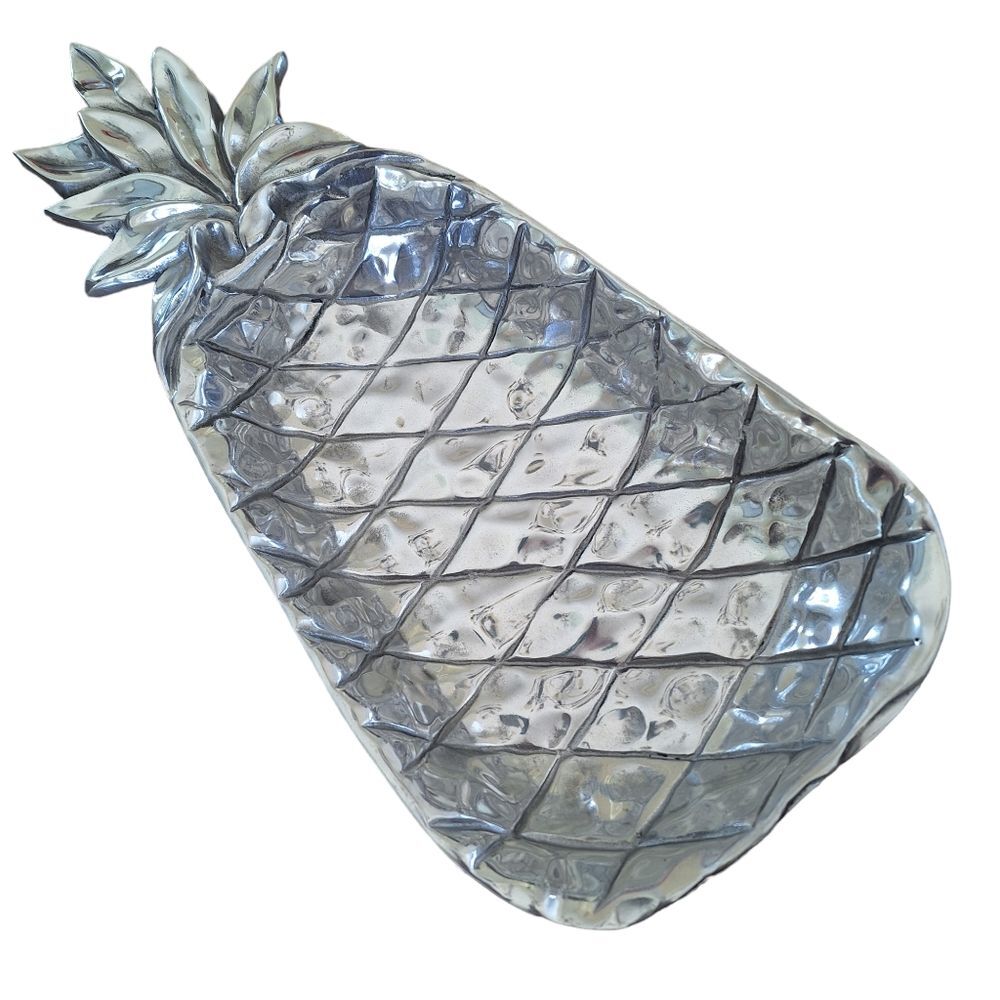 Pewter Pineapple Shaped Serving Tray Large Bowl Hand Hammered in Mexico Vintage